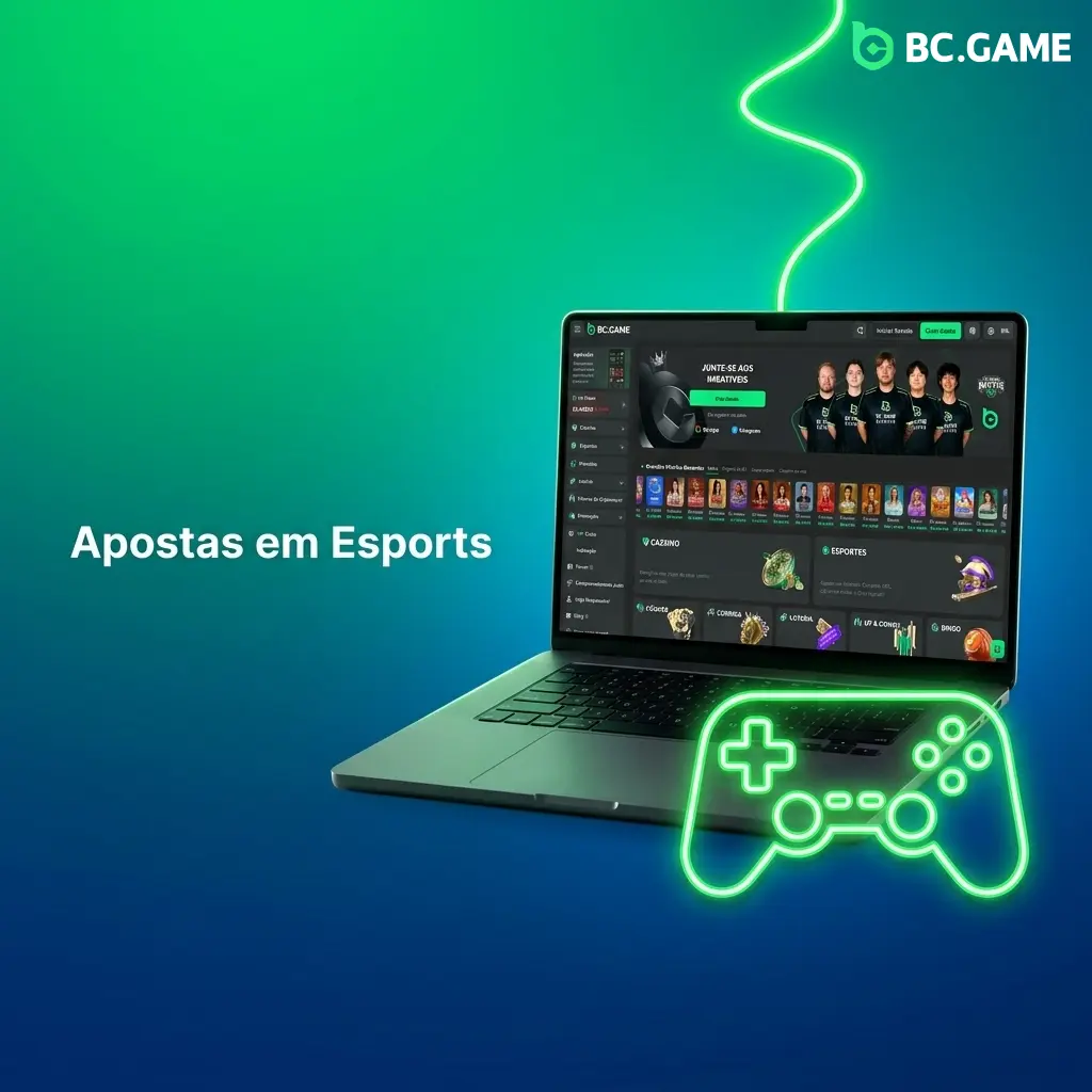 Apostas em esports no BC Game com CS2, LoL, Dota 2, Valorant e Free Fire, cobrindo torneios como CBLOL e IEM Katowice