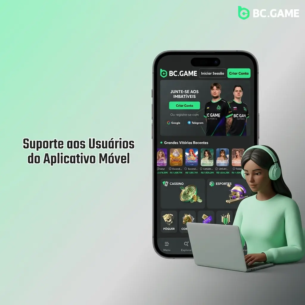 Suporte ao usuário do app BC Game com chat ao vivo 24/7, e-mail e Telegram em Português