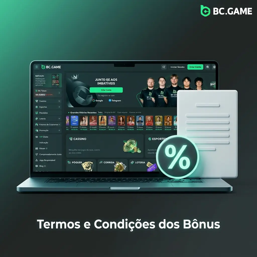 Termos e condições dos bônus da BC Game com regras de elegibilidade, rollover e requisitos de apostas