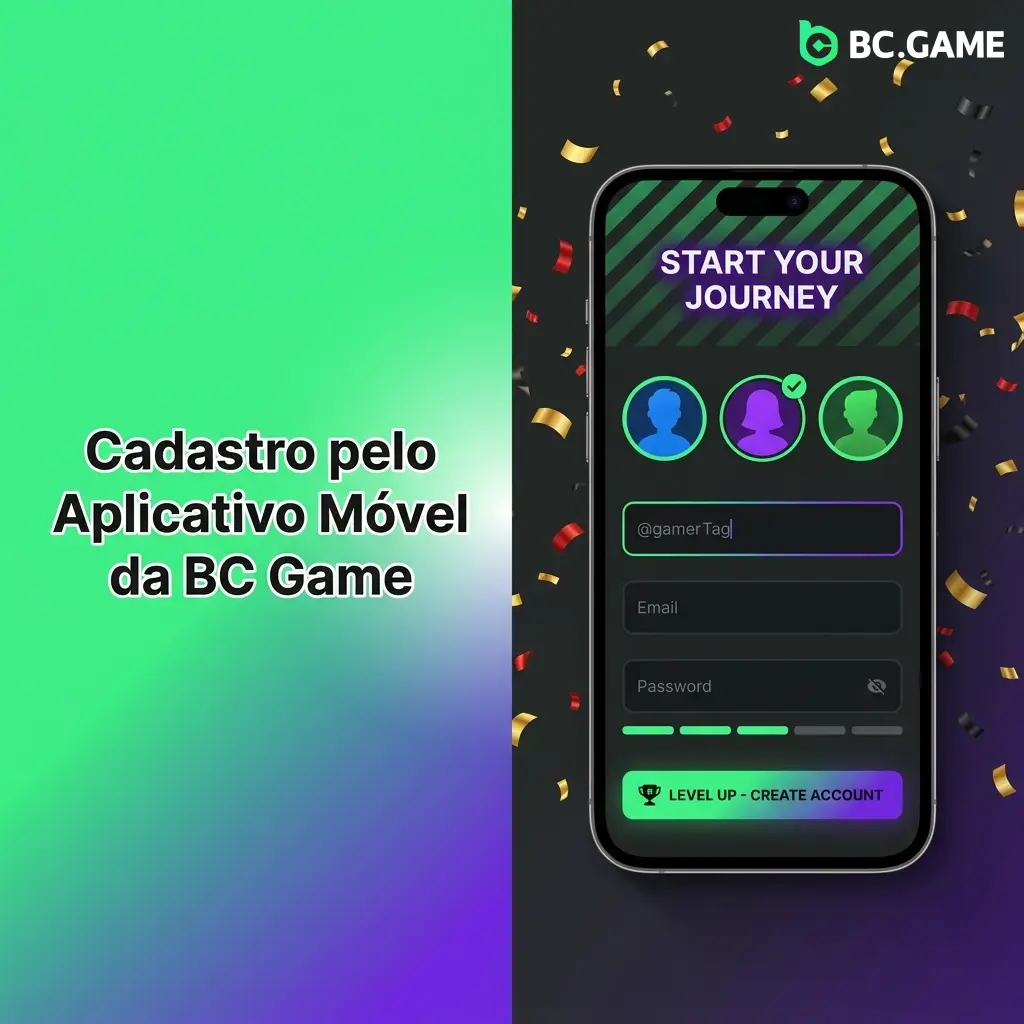 Cadastro no aplicativo móvel BC Game para Android com interface otimizada para tela sensível ao toque