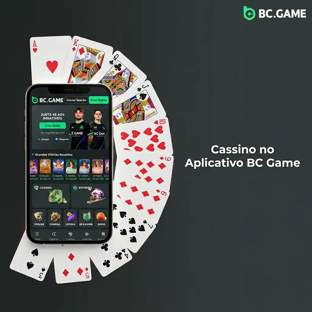 Interface do aplicativo BC Game com mais de 8.000 jogos de cassino, incluindo slots, roleta e crash games