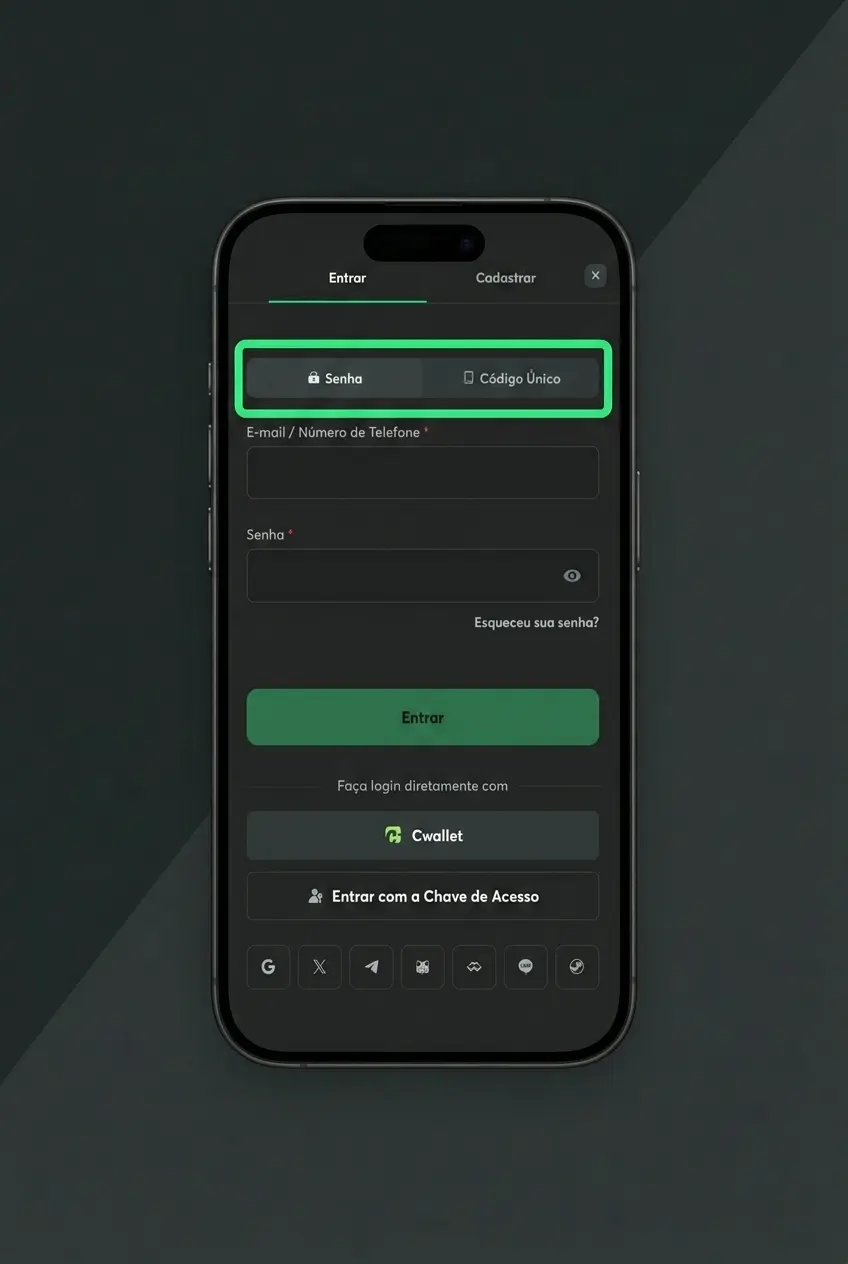 Tela de login da BC Game com campos de e-mail, senha e opções de acesso via Google e Telegram