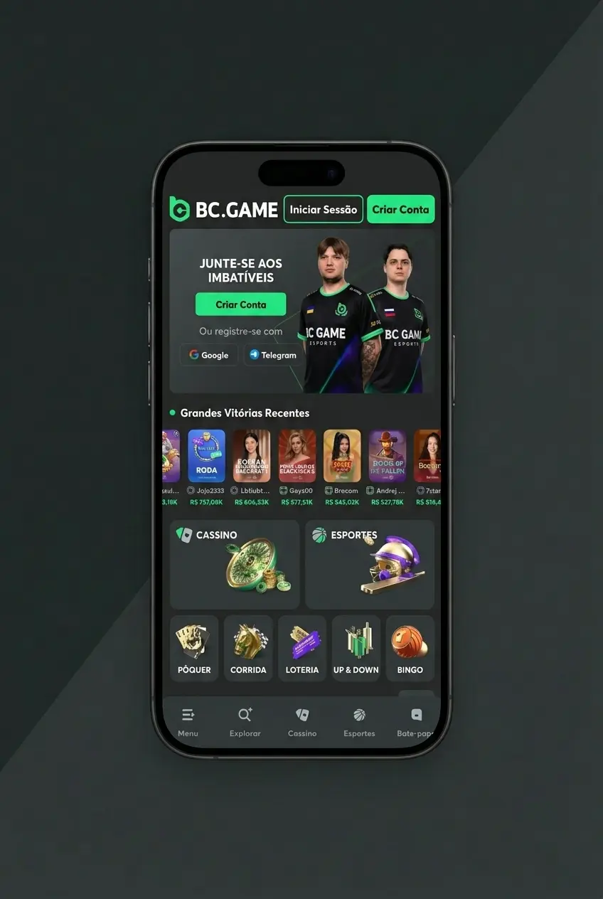 Tela de login da BC Game com campos de e-mail, senha e opções de acesso via Google e Telegram
