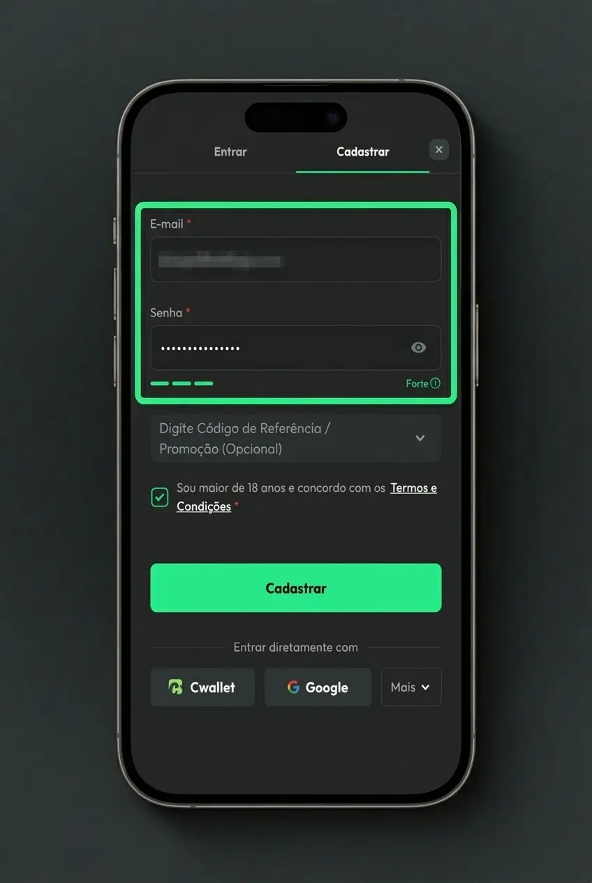 Guia passo a passo para cadastro na BC Game com instruções de criação de conta por e-mail, telefone ou login social