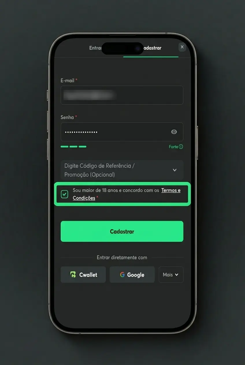 Guia passo a passo para cadastro na BC Game com opções de e-mail, telefone ou login social