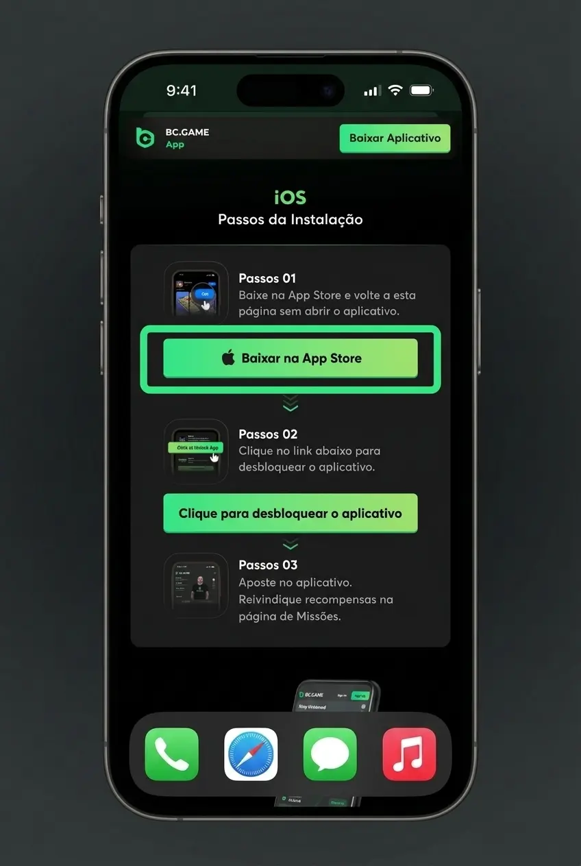 Guia de instalação do aplicativo BC Game como PWA no iPhone ou iPad via Safari